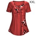 thumbnail image 1 of T-shirt Imprimé Femme Été Col Rond Manche Courte T-shirt Col Rond Blouse Haut Ample, Rouge, TTG, 1 of 6