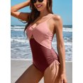 thumbnail image 2 of Charmo Womens Color Block One Piece Swimsuits V Neck Monokini Bathing Suits, 2 of 6