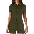 thumbnail image 1 of LOVZFMLL Combinaison à Poches Zippées pour Femmes, Col à Revers, Shorts, Vert Armée G, 1 of 4