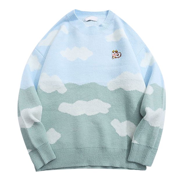 EGNMCR Pull Col Rond pour Hommes, Pull Unisexe Couple Mode Vache Manches Longues Pull Tricoté
