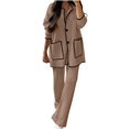 thumbnail image 1 of Timegard 2 Piece Outfits for Women V Neck Long Sleeve Button down Jackets Straight Leg Pants Fall Sets, 1 of 6