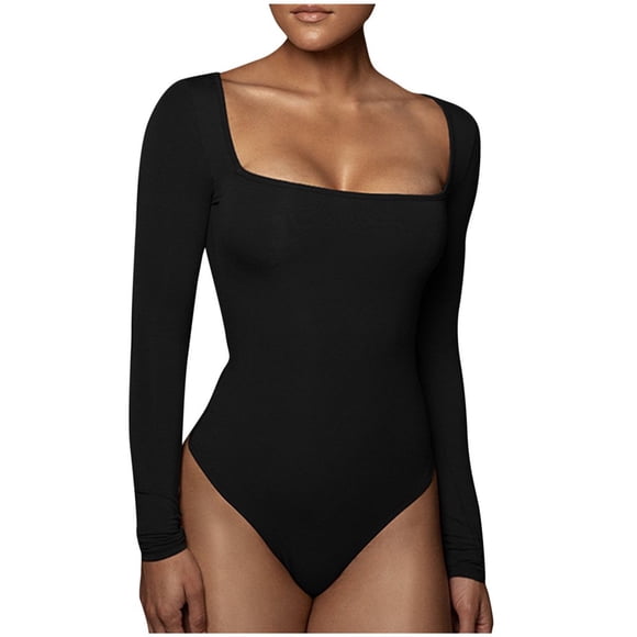 QJUHUNG Black and Friday Deals under 5.00 Clearance Long Sleeve Shirts for Women‘s Autumn and Winter Solid Knitting V-Neck Pullover Shirt Tops Bodysuit