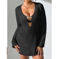 thumbnail image 4 of Pounoo Robe Courte Sans Manches à Col en V Ajourée pour Femmes, Cache-Maillot de Plage au Crochet, Garniture Colorée à Franges, Maillot de Bain Assorti, Tenue de Fin de Semaine, Cadeau, 4 of 5