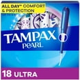 thumbnail image 1 of Tampax Pearl Tampons, with LeakGuard Braid, Ultra Absorbency, Unscented 18 count, 1 of 23