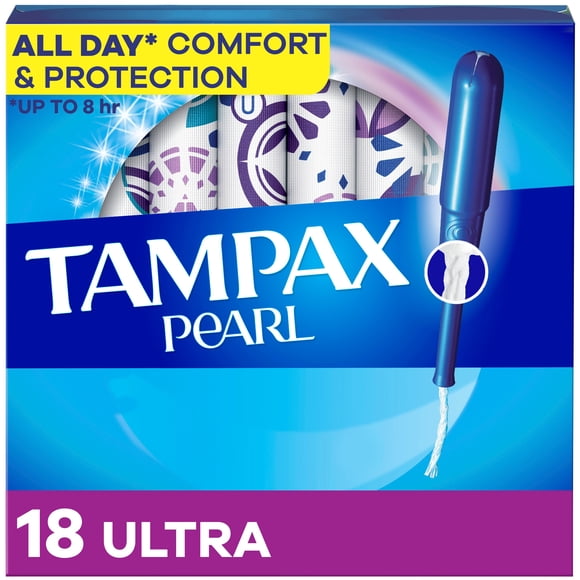 Tampax Pearl Tampons, with LeakGuard Braid, Ultra Absorbency, Unscented 18 count
