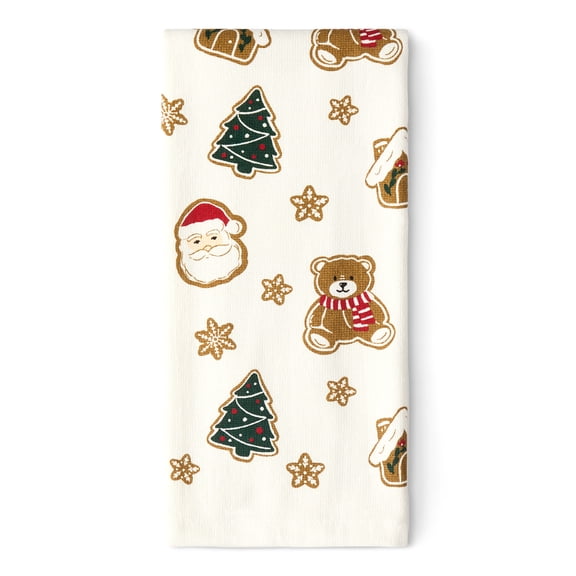 Holiday Time Cranberry Spice Kids Collection Gingerbread Printed Kitchen Linen Set, Red/Multi, 16" x 26"