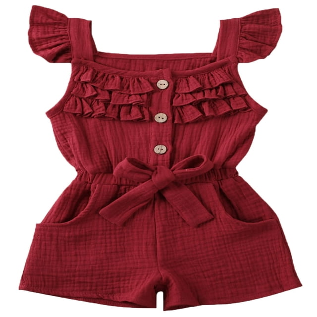 Toddler Baby Girls Fly Sleeve Ruffled Waistband Romper Outfits