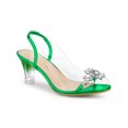 thumbnail image 1 of BLISSFUL STEP Women's Flower Rhinestone Slingback Clear Mid Heel Slip On Sandals Grass Green 9.5, 1 of 7
