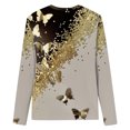 thumbnail image 4 of IROINID T-Shirts à Manches Longues pour Femmes Manches 3/4 Chemises de Détente Pull Tunique Ample Blouse Imprimée Col Rond, Kaki, 4 of 5