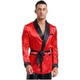 thumbnail image 2 of Miaeowve Men Short Satin Smoking Jacket Robe Lightweight Dinner Jacket Cigar Jacket House Kimono Bathrobe Red L, 2 of 7