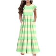 thumbnail image 1 of yoeyez Robes pour Filles Taille 7-8 Robe Fleurie en Coton à Volants à Manches Courtes pour Filles Col Ras du Cou Ample Décontractée Fluide Robe Maxi à Étages avec Poches Robes pour Filles 10-12 Jaune,10-11 Ans, 1 of 6