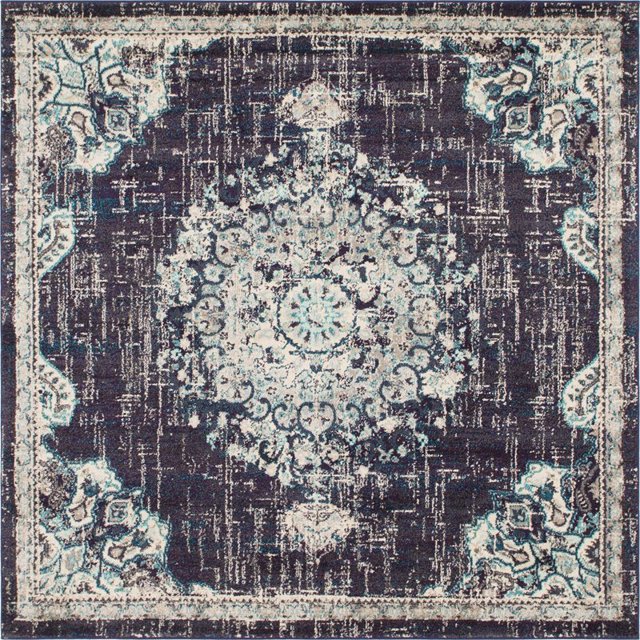 Unique Loom Penrose Center Medallion Rug8' x 8' Square Navy Blue/Beige