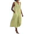 thumbnail image 1 of Yuyuzo Robes Printemps Été pour Femmes 2025 Boutonnée Col en V Longue Robe en Coton Lin Décontractée Confortable Robe Débardeur avec Poches, 1 of 5