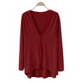 thumbnail image 1 of Breezora Ladies V Neck Modal Asymmetrical Long Sleeve Open Front Cardigan Sweater Wine, 1 of 8
