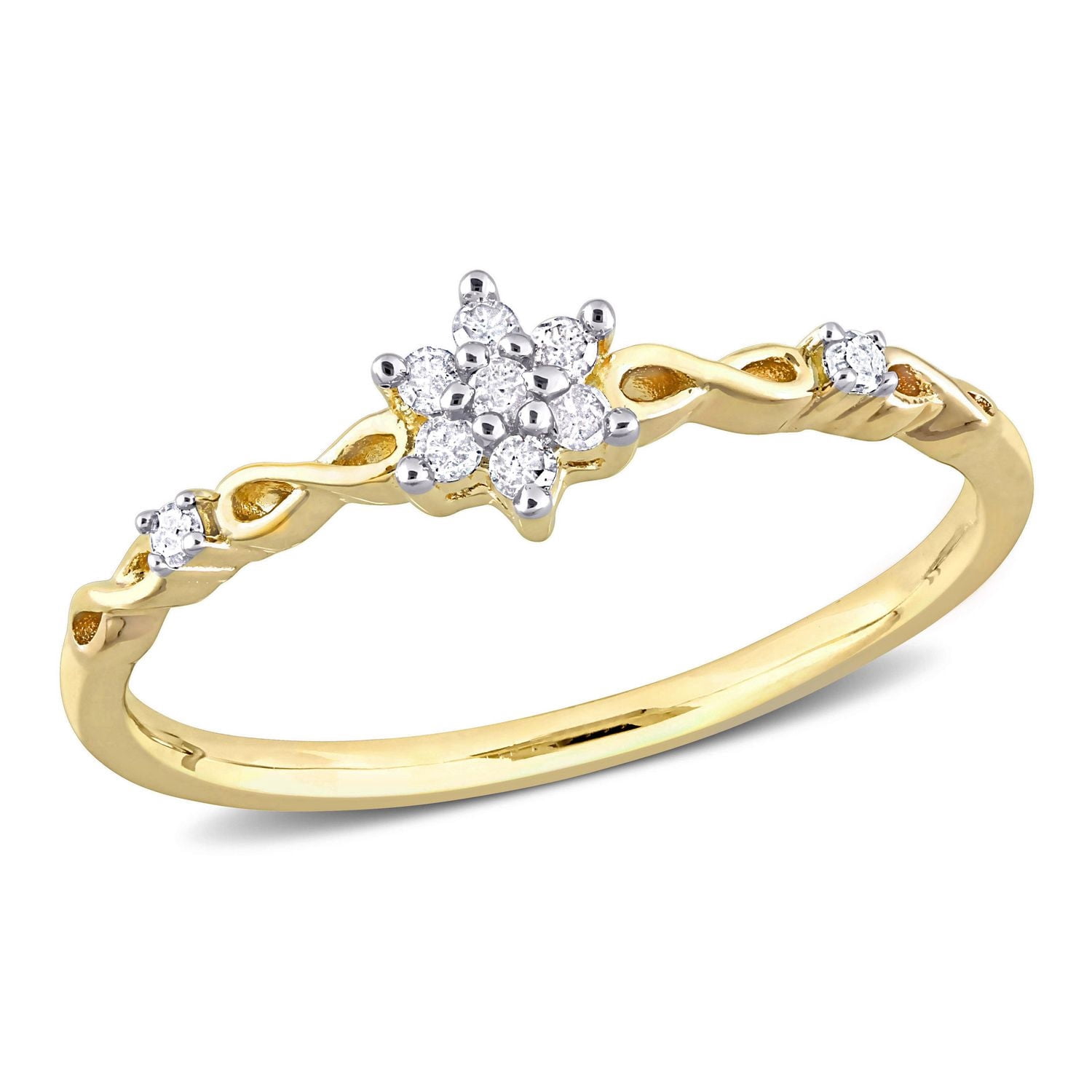 Miabella 1/10 Carat T.W. Diamond Yellow Rhodium Plated Sterling Silver Flower Cluster Promise Ring