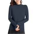 thumbnail image 4 of VgaVtl Womens Sweaters Cotton Turtleneck Long Sleeve Womens Fall Sweaters Solid Color Knit Layering Blue Relaxed Fit Sweaters, 4 of 7