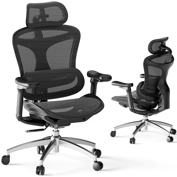 SIHOO C300 Chaise de Bureau Ergonomique, Chaise de Bureau pour Ordinateur à Assise Grand, Dossier Haut en Maille, Accoudoirs Articulés 3D et Dossier Réglable en 4 Positions, Grande Taille, Idéale pour les Adolescents et les Personnes de Grande Taille (jusqu'à 136 kg), Noire.