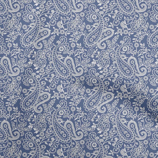 oneOone Georgette Viscose Medium Blue Fabric Block Sewing Material Print Fabric By The Yard 42 Inch Wide
