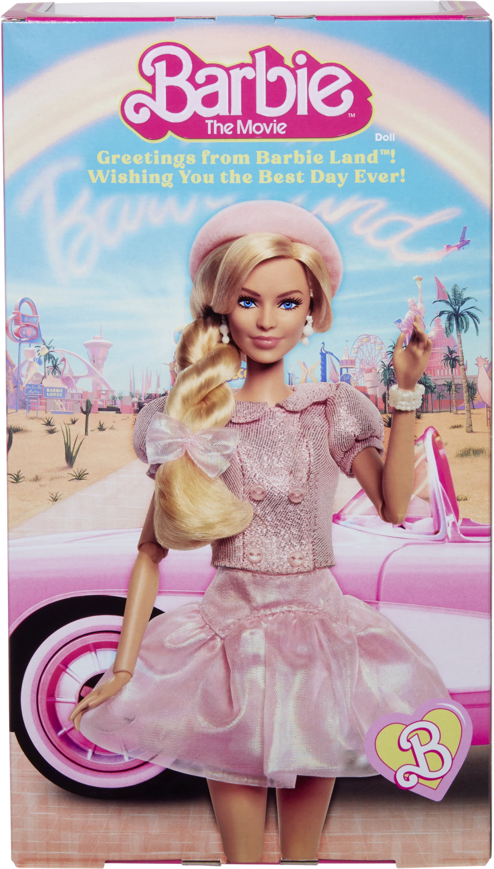 Barbie Poupée Barbie à collectionner inspirée du film Barbie avec Margot Robbie, avec une tenue composée d’un chemisier et d’un tutu roses, une coiffure emblématique et des bijoux assortis