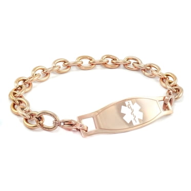 MedicEngraved Surgical 316L Stainless Steel Medical ID 8mm Rose Gold Toned Link Bracelet with Enamel Medical Tag - Medical Engraving Included