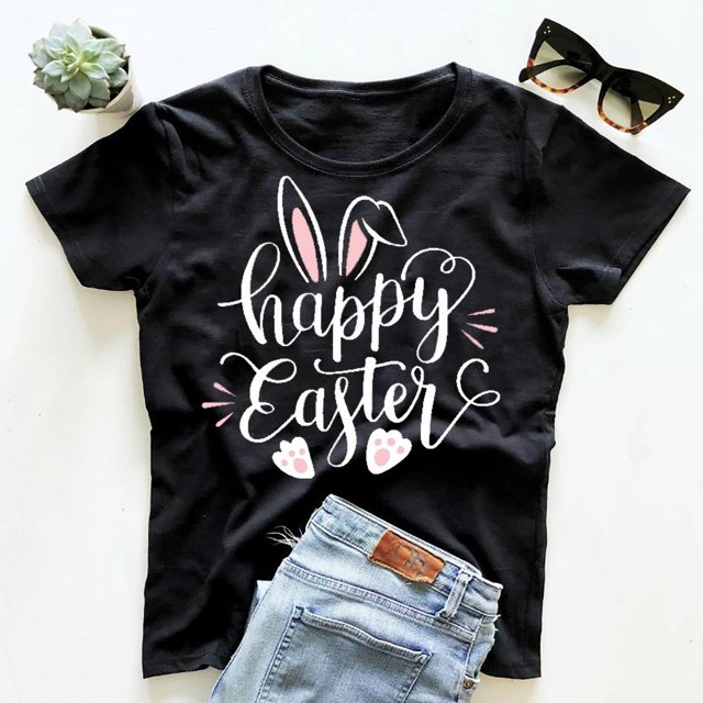 Débardeurs d'Été Grande Taille pour Femmes Pâques Col Rond T-shirt Imprimé Haut Manche Courte Blouse Décontractée Ample Col en V T-shirt Femmes en Liquidation
