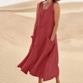 thumbnail image 2 of CHOK Robes Décontractées pour Femmes Couleur Unie Sans Manches Coton Lin Poches Longue Robe Dames Plage Été Robes, 2 of 8