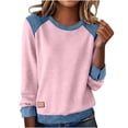 thumbnail image 2 of Nuoqisi Oversized Shirts for Womens Cozy Spring Summer Tops Tunic Collared Denim Polo Patchwork Pullover Long Sleeve Round Neck Sweatshirt, 2 of 9