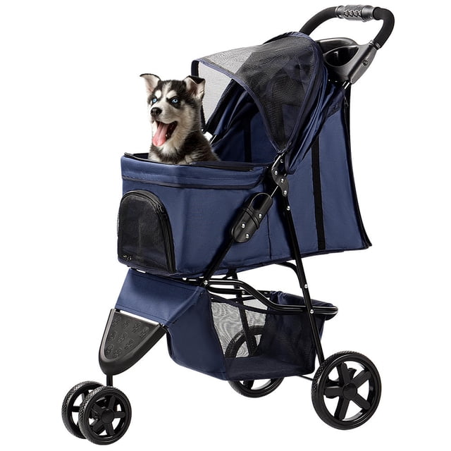 Poussette pour Animaux à 3 Roues, Cage pour Chien, Poussette de Voyage Pliable, Capacité de 30lbs