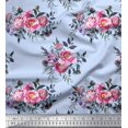 thumbnail image 1 of Soimoi Bleu Velours Feuilles & Rose Imprimé Floral Tissu à Coudre BTY 58 Pouces de Large, 1 of 3