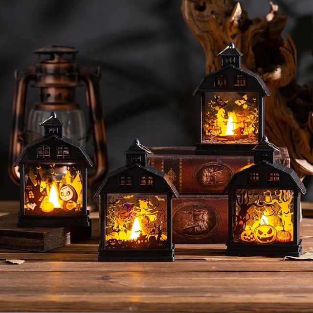 LED Halloween Bougie Décorative Lampe à Huile Poche Créative Rétro Lampe à Citrouille Décoration (Effrayant)