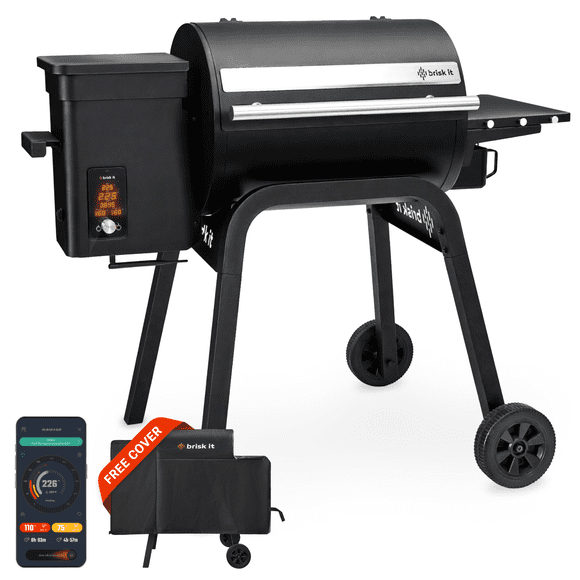 Brisk It Zelos-450 Fumoir à Granules de Bois Électrique A.I. Wi-Fi - Gril Intelligent avec Couvercle Étanche – Surface de Cuisson de 450 Pi2, Gril et Fumoir d'Extérieur 7-en-1, Contrôleur PID (jusqu'à 500 °F), Sonde à Viande
