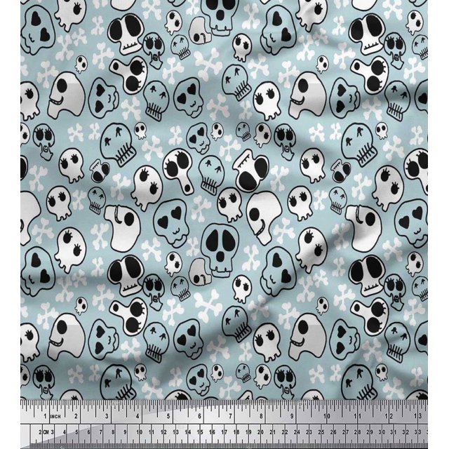 Soimoi Modal Satin Fabric Crossbone & Skull Halloween Print Fabric by The Yard 42 Inch Wide
