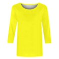 thumbnail image 5 of CHUANK T-Shirt Ajusté à Col Rond Mignon pour Femmes, Décontracté, Mi-Long, Manches 3/4, Blouse Extensible, Basique, Uni, Hauts, 5 of 5