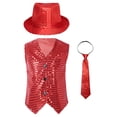thumbnail image 1 of RUNQHUI Gilet à Paillettes pour Garçons Enfants avec Chapeau et Cravate Rouge 90, 1 of 6