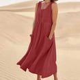 thumbnail image 2 of Pisexur Robe d'Été pour Femme Grande Taille en Coton et Lin, Robes Sans Manches à Col Rond, Robe Maxi Décontractée Ample et Confortable, Robe Hawaïenne de Plage, Mode Fluide, Basique, Couleur Unie, Robe Soleil avec Poches, P-5TG, 2 of 6