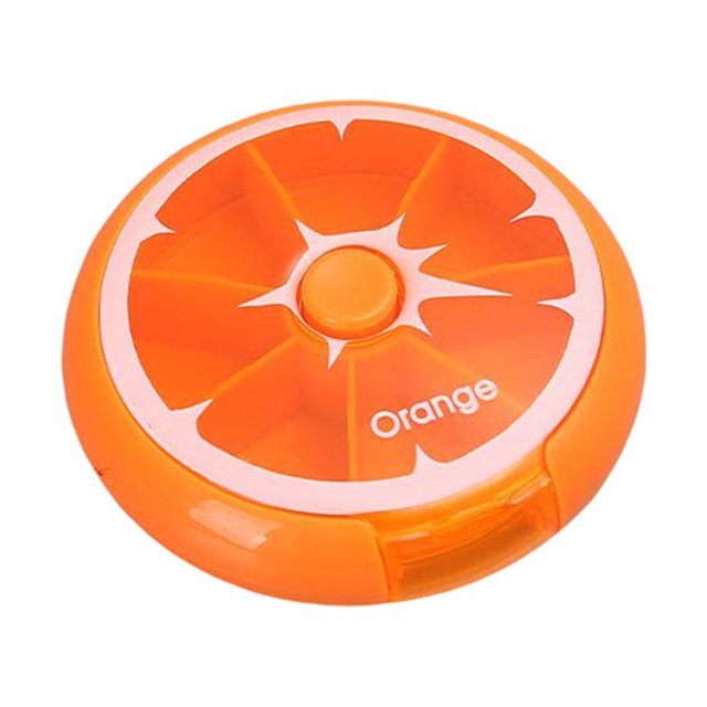 Pill Case 7 Grids Round Tablet Candy Storage Holder Dispenser Portable Office School Pocket Travel Camp Container Box Orange