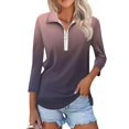 thumbnail image 2 of T-shirts pour Femmes Mode Féminine T-Shirt Imprimé Manches 3/4 Blouse Col Rabattu Décontracté, 2 of 8