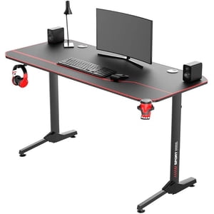 55 inch Ergonomie PC Bureau d'ordinateur de jeu avec porte-cup et crochet casque, bureau de jeu de table en forme de T pour le bureau à domicile