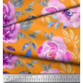 thumbnail image 2 of Soimoi Orange polyester Crepe Fabric Leaves & Floral Print Sewing Fabric BTY 52 Inch Wide, 2 of 3