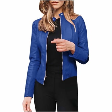 Pisexur Women's Faux Leather Jackets Long Blazer Fashion Sleeve Open Front Short Cardigan Suit Jacket Coat Top Blazers for Work Casual Moto Biker Outwear