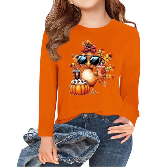 Burnt Orange Boy Girl Kids Girl Boy Boat Neck T Shirts Dressy Vacation Thanksgiving Brunch Tops Tee for Child Long Sleeve Print Kawaii Shirt Thermal Fall Winter Tee Shirt 2025 8 Years