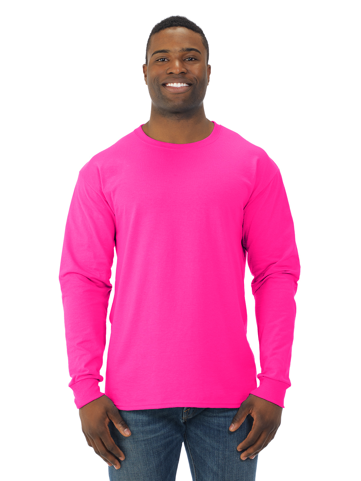 Jerzees Mens DRI-POWER Active Long Sleeve Crew T-Shirt, XL, Neon Pink