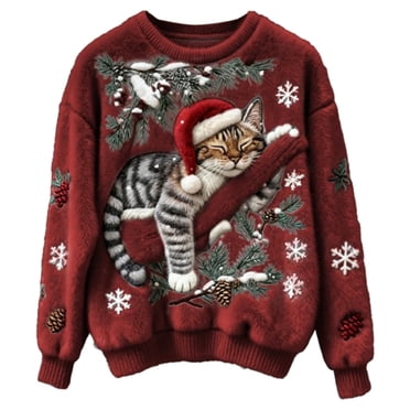 Daznico Décorations de Noël, Chandail en Tricot à Col Rond Douillet pour Femmes, Hiver, Fêtes, Saisonnier, Décontracté, Confortable