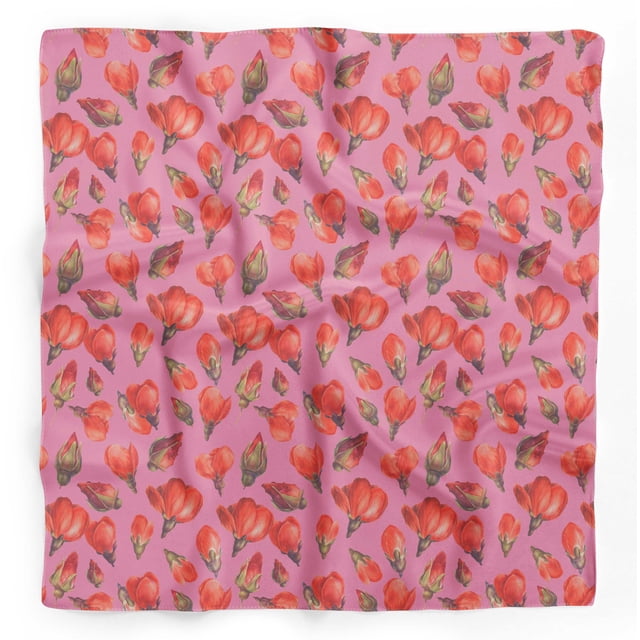 Bimba Foulard en Pure Soie à Imprimé Floral Boutons Roses et Magnolia, Foulard Tour de Cou, Bandanas d'Été pour Cheveux pour Femmes 40 x 40 Pouces