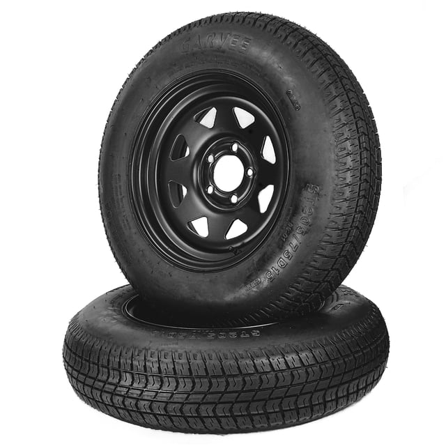 2-Pack ST205/75D15 Trailer Tires on 15" Black Spoke Rims - 6PR Load Range C - 5 Lug 4.5" Bolt Design - Heavy Duty, Easy Assembly - Utility, Boat, Camper Trailers