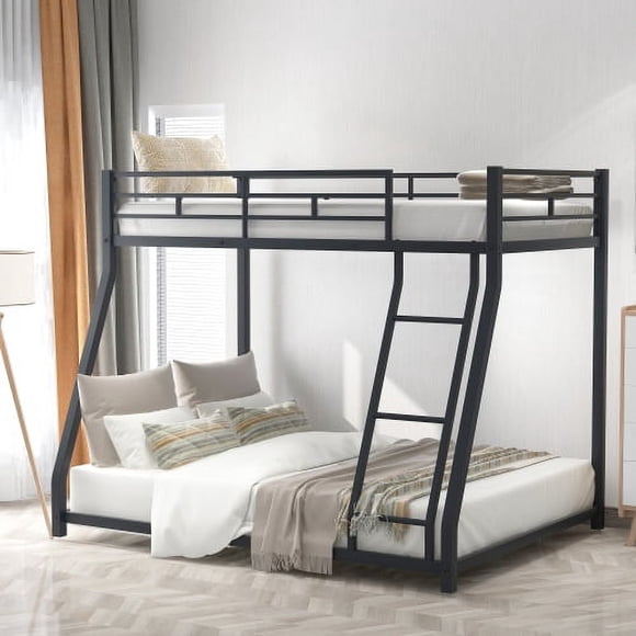 taoruifang Twin Over Full Metal Bunk Bed with Ladder  no Box Spring Black