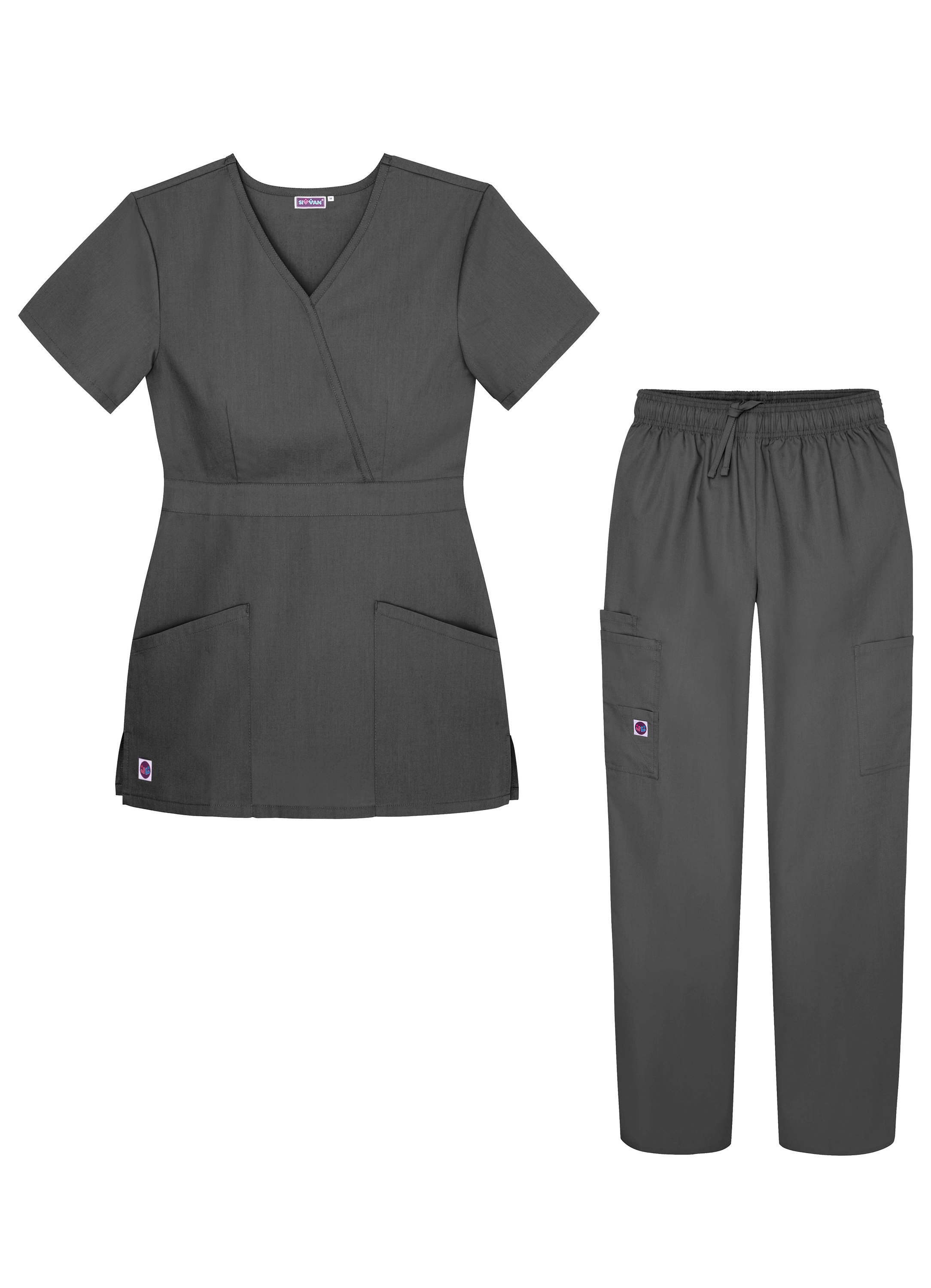 Sivvan Women's Multi Pocket Mock Wrap Scrub Set