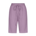 thumbnail image 4 of AherBiu Plus Size Shorts for Women Casual Drawstring Solid Color Loose Fitting Straight Leg Knee Length Lounge Shorts, 4 of 5