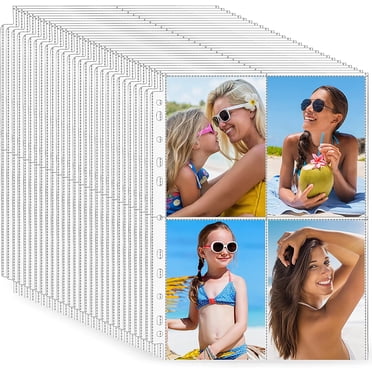 24 Pcs Pochettes pour Photocartes Pochettes pour Photos, Protège-Pages pour Reliure de Photocartes 4x6, Pochettes à 4 Pochettes pour Album Photo Pages de Recharge d'Album Photo Pochettes pour Reliure à 3 Anneaux