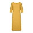 thumbnail image 4 of RKSTN Robe Maxi pour Femme Grande Taille Robe d'Été Simple Coton-Lin Col Rond Robe de Plage Manches Courtes Plissée Ligne A Robe Midi, 4 of 8
